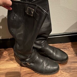 Frye Black Leather Boots with Buckle Detail